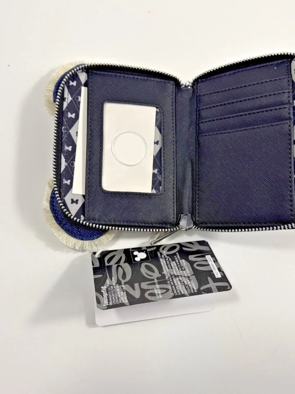 Loungefly Disney Minnie Mouse Quilted Denim Mini Zip Wallet Blue/Black NWT